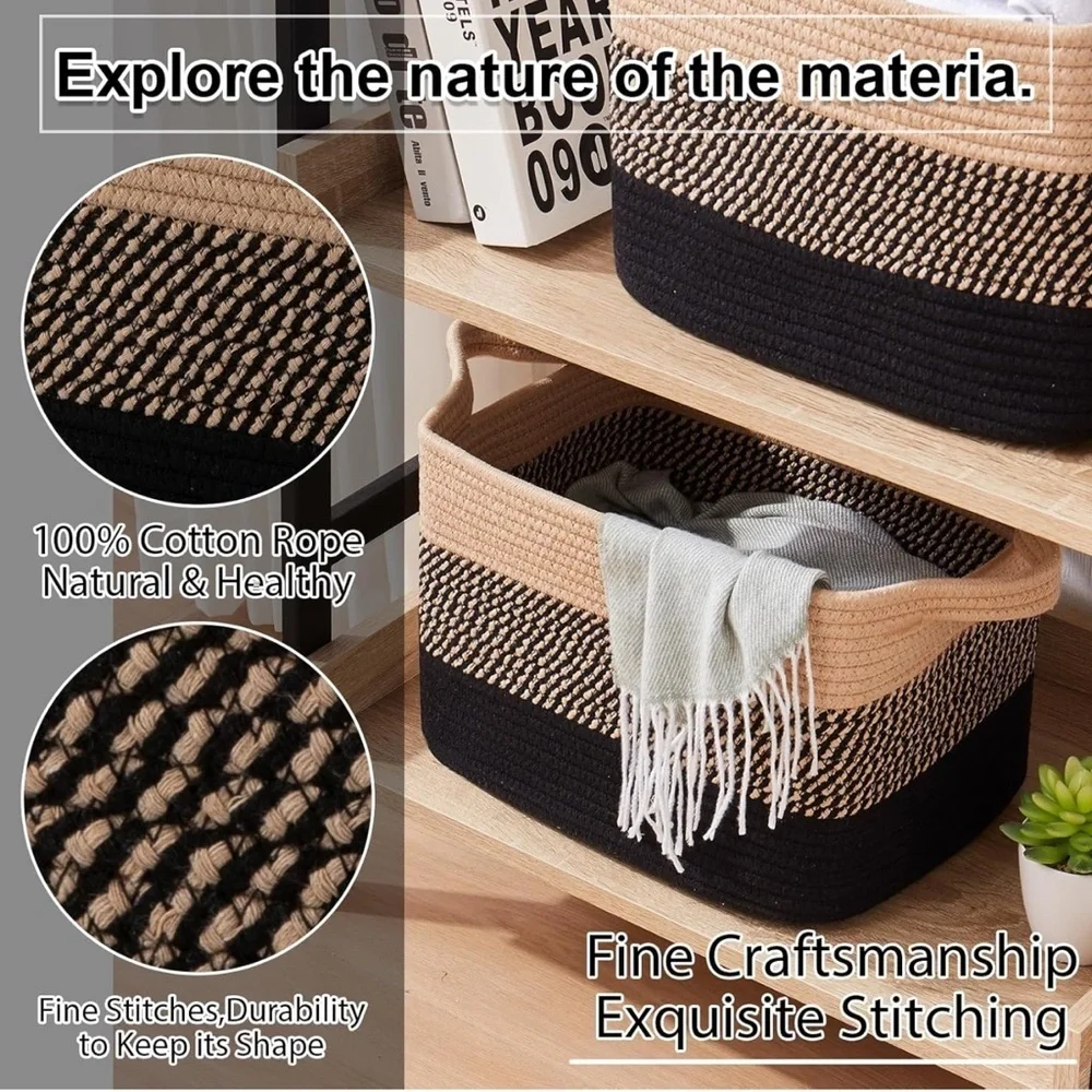 Stylish Woven Tan and Black Storage Baskets